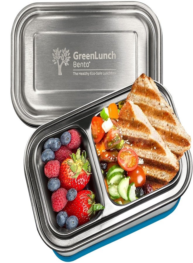 GreenLunch Bento علبة طعام بينتو من الفولاذ المقاوم للصدأ من جرين لانش، خالية من مادة BPA، مزودة بأكياس للوجبات الخفيفة، مقاومة للكسر، مناسبة للبالغين والأطفال، مزودة بأقفال محكمة الإغلاق - مثالية للمدرسة والمكتب - أزرق - Image 1